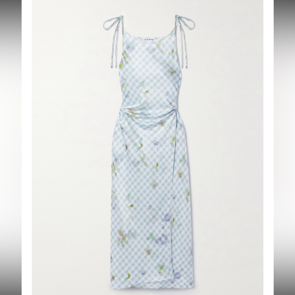 COPY - Acne Studios floral gingham-print satin maxi dress